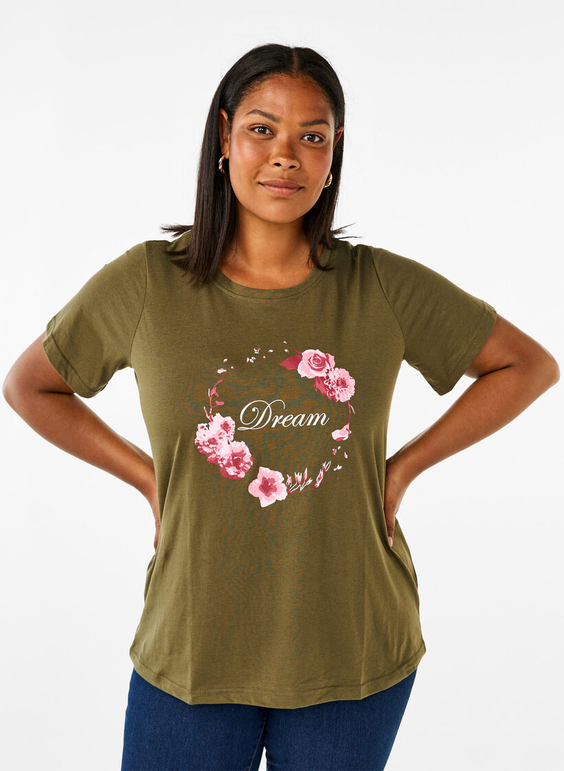 FLASH - T-shirt with motif, Olive Night Flower, Model image number 0