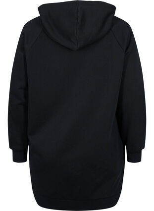 Long sweatshirt with a hood and print details, Black w. Logo Print, Packshot image number 1
