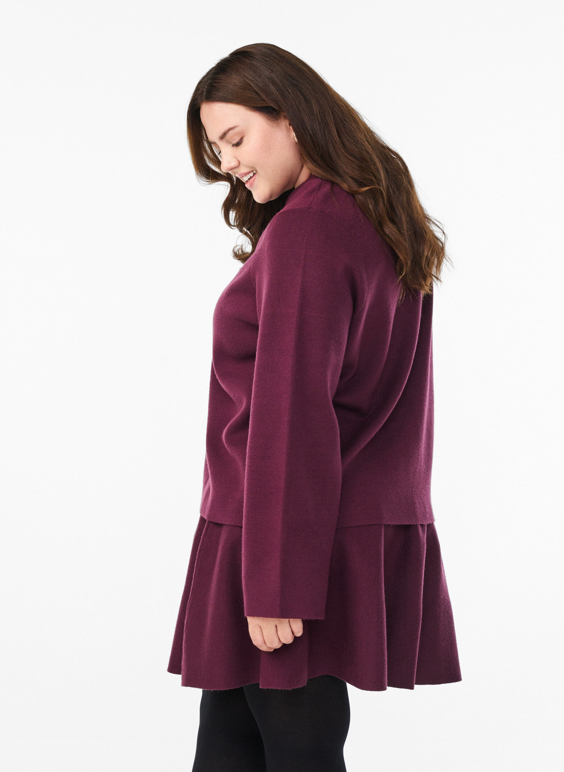 Zizzifashion Cardigan with v-neck and wide sleeves, Dark Bordeaux, Model image number 2