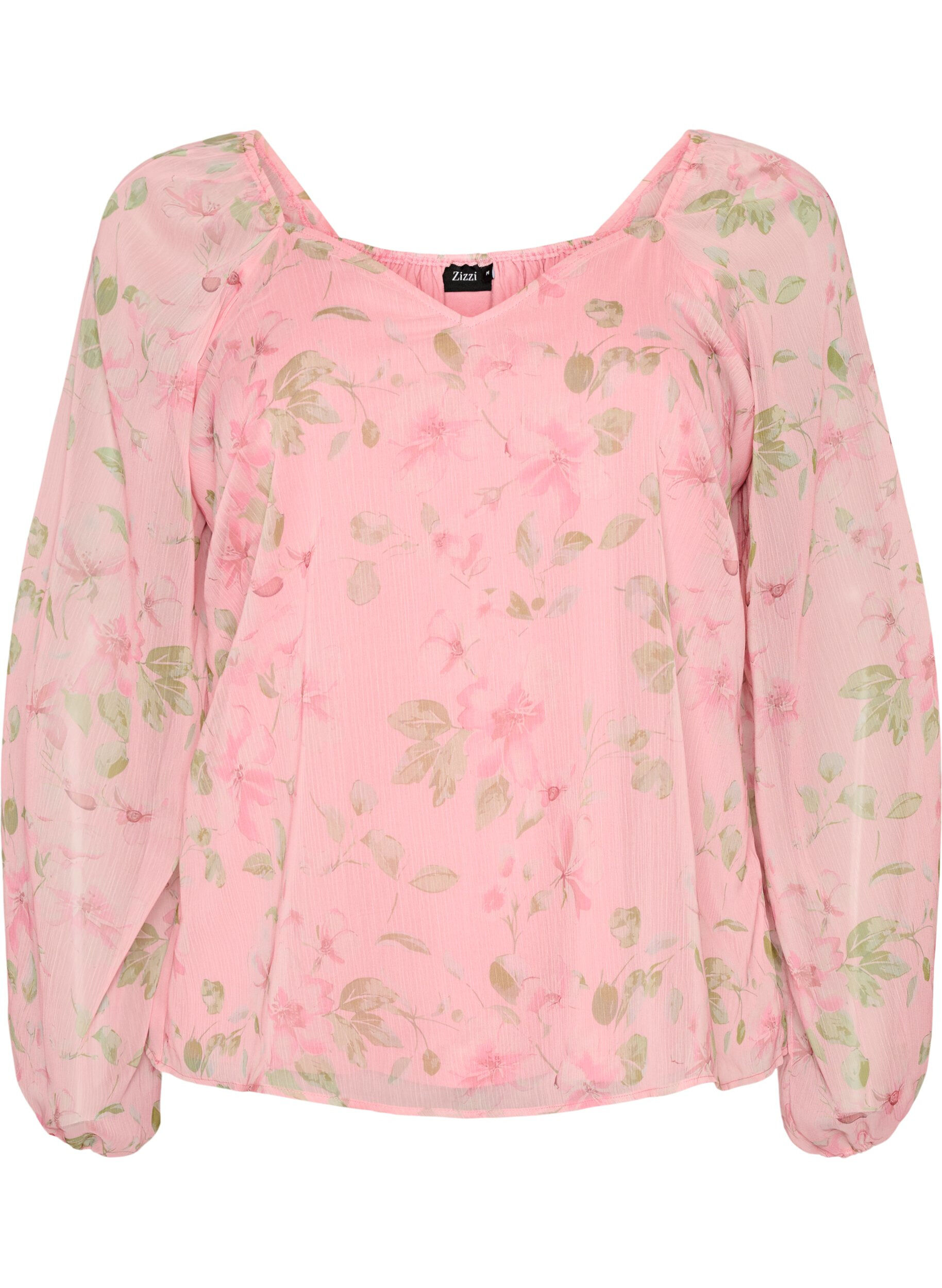 ZizzifashionChiffon blouse with floral print and long sleeves, Rose, Packshot image number 0