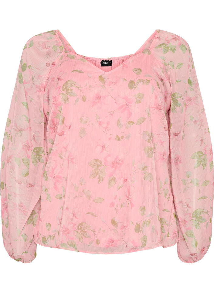 Chiffon blouse with floral print and long sleeves, Rose, Packshot image number 0