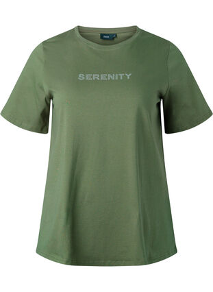 Organic cotton t-shirt with text, Thyme SERENITY, Packshot image number 0