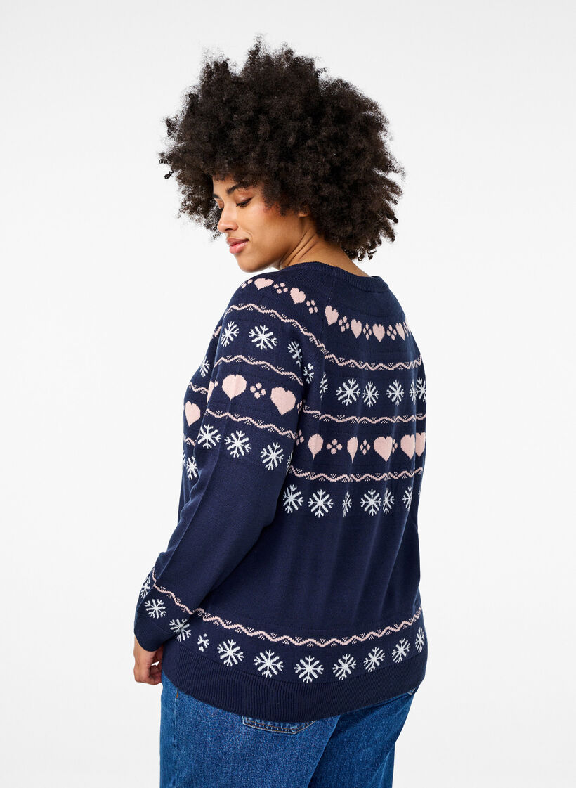 Long-sleeved knitted top with Christmas motif, Navy Blazer Comb, Model image number 1