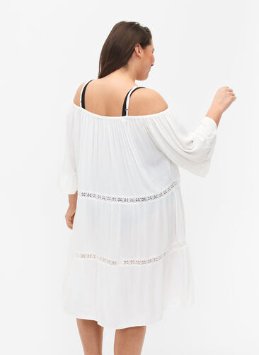 Beach tunic with off-shoulder, White, Model image number 1
