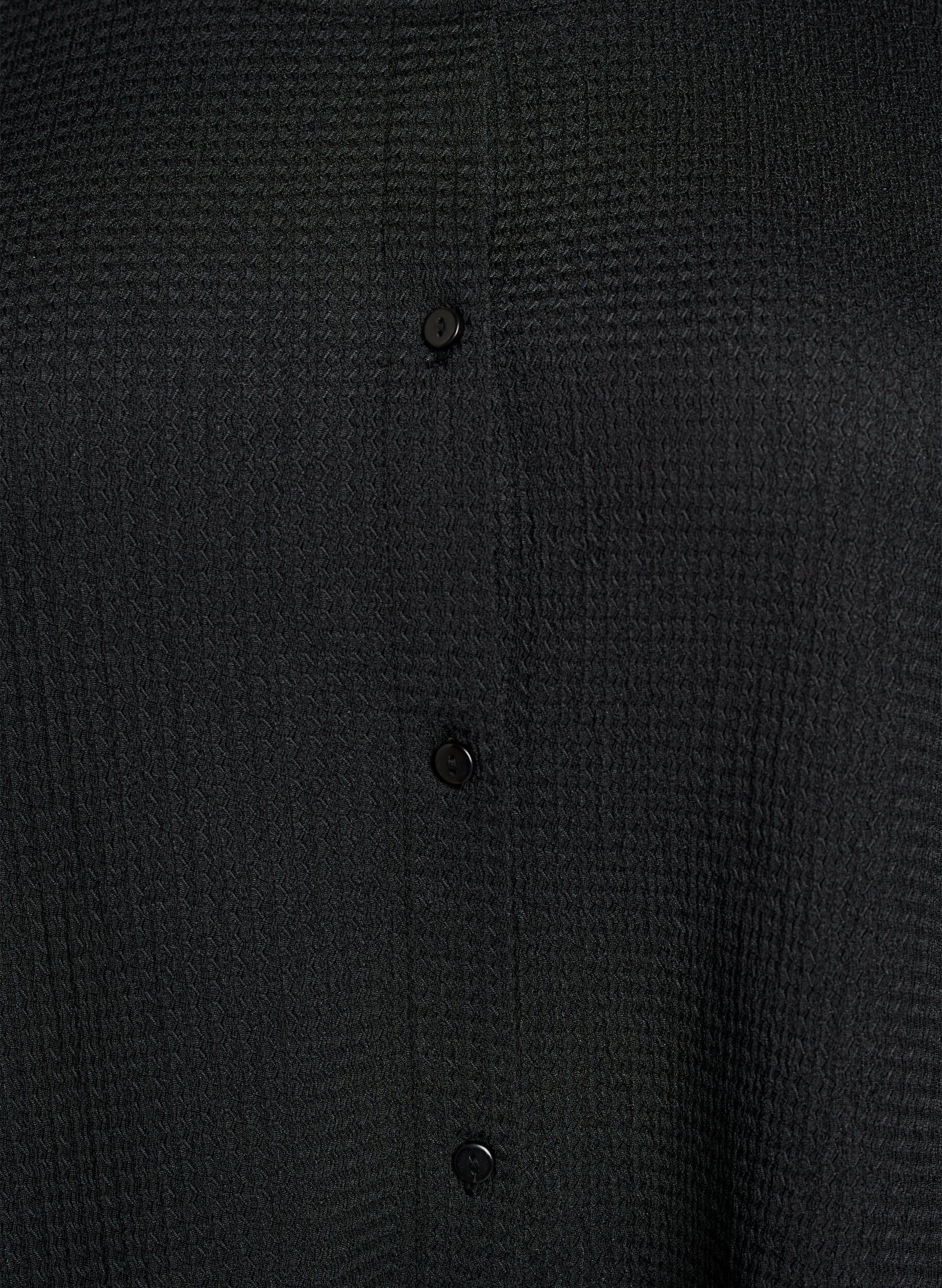 Zizzifashion Short-sleeved blouse with texture and button fastening, Black, Packshot image number 2