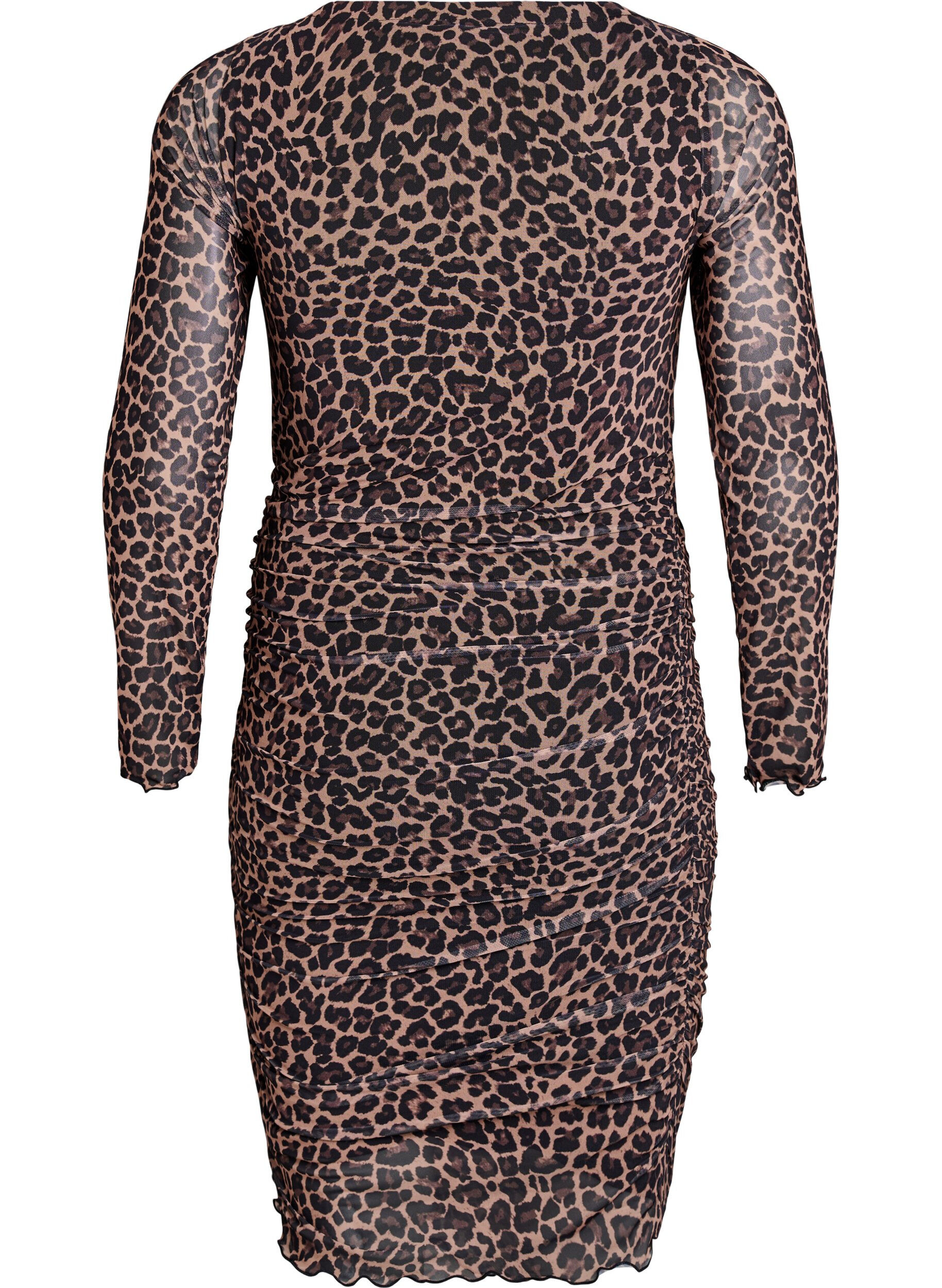 Zizzifashion Short mesh dress with leopard print, Brown, Packshot image number 1