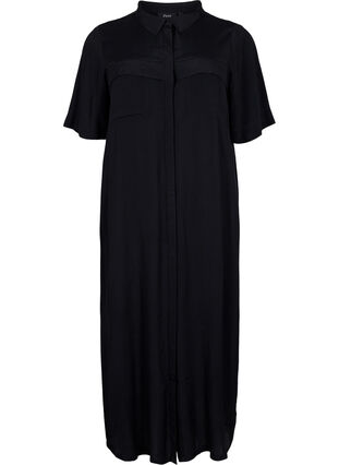 Short-sleeved shirt dress in viscose, Black, Packshot image number 0