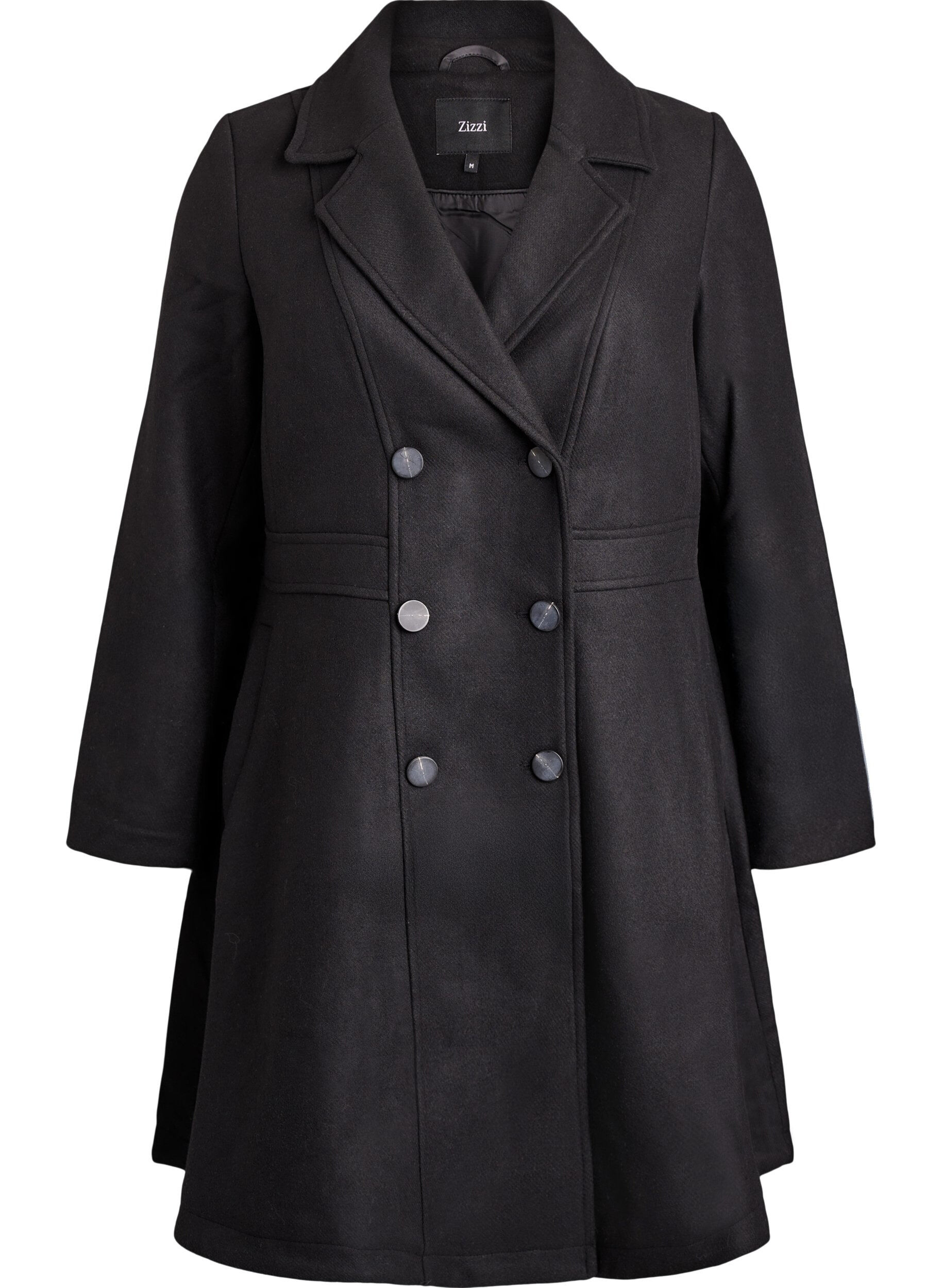 Zizzifashion A-line wool coat with pockets, Black, Packshot image number 0