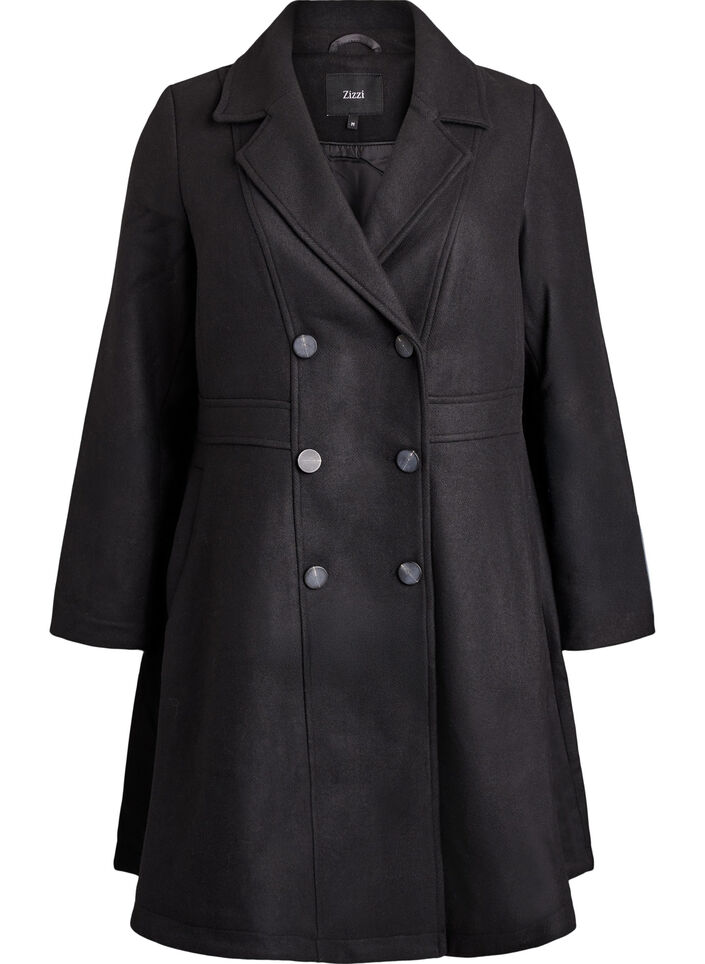 A-line wool coat with pockets, Black, Packshot image number 0