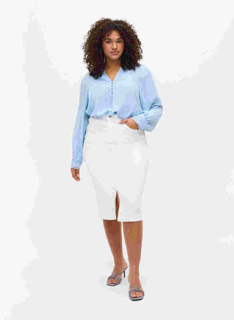 Denim midi skirt with slits, White, Model image number 2
