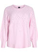 Knitted top with openwork pattern and balloon sleeves, Rose, Packshot image number 0