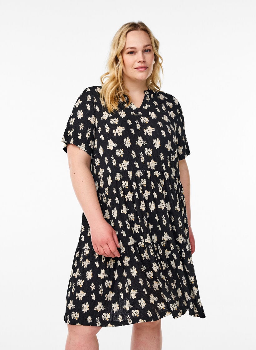 Patterned dress with panels, Black, Model image number 0