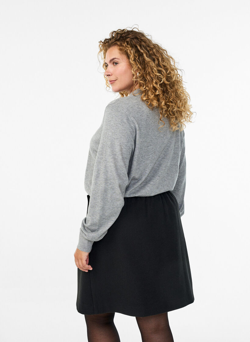 Wrap mini skirt with button detailing, Black, Model image number 2