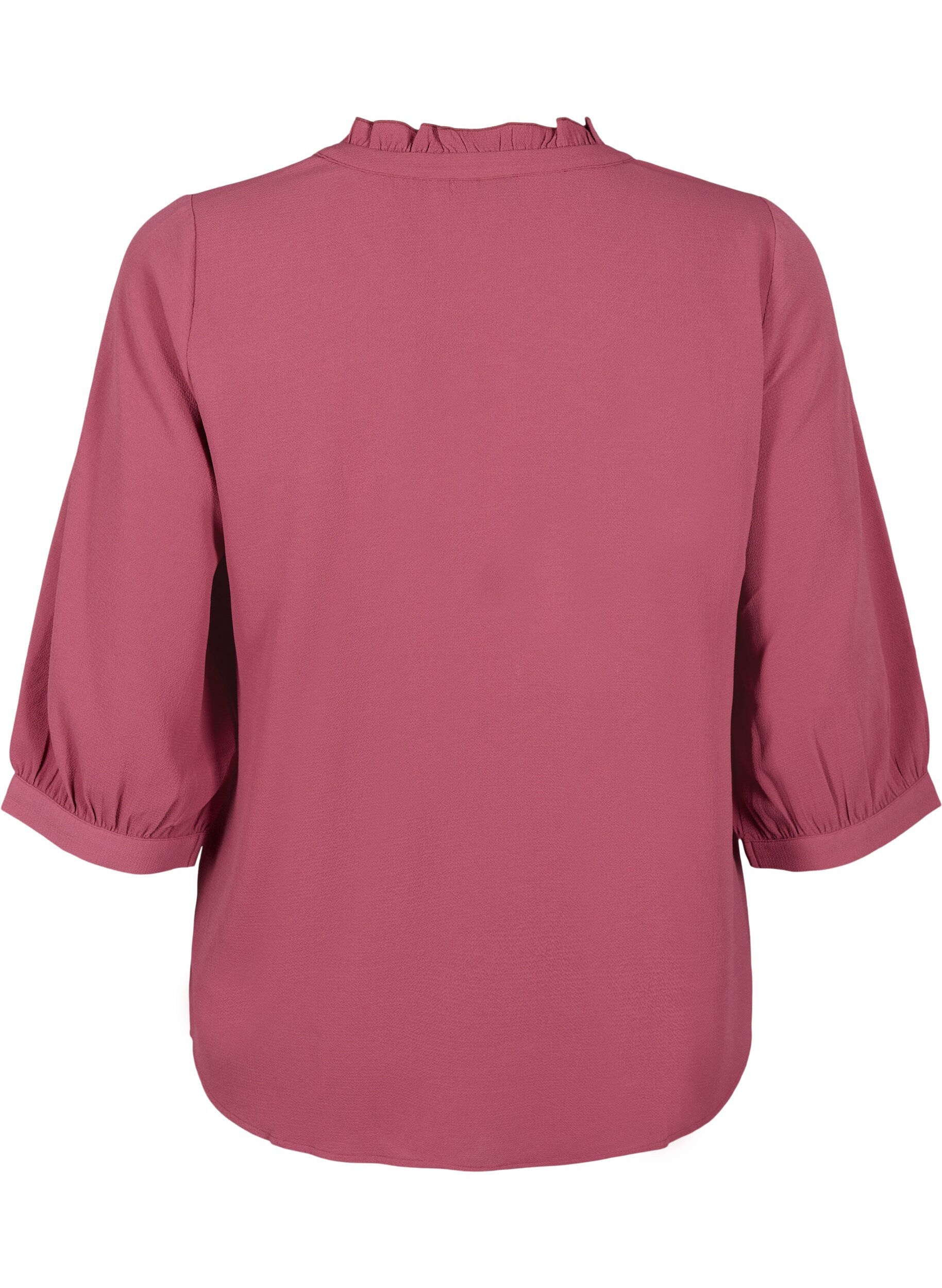 Zizzifashion Shirt blouse with 3/4 sleeves and ruffle collar, Dry Rose, Packshot image number 1