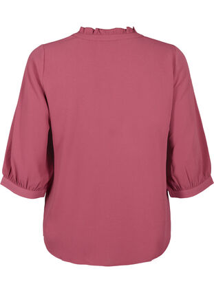 Shirt blouse with 3/4 sleeves and ruffle collar, Dry Rose, Packshot image number 1