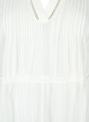 3/4 sleeve cotton dress with ruffles, Bright White, Packshot image number 2