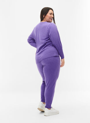 Melange knitted trousers with rib, Purple Opulence Mel., Model image number 1