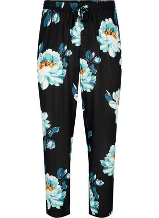 	 Viscose trousers with drawstring, Black Big Flower, Packshot image number 0