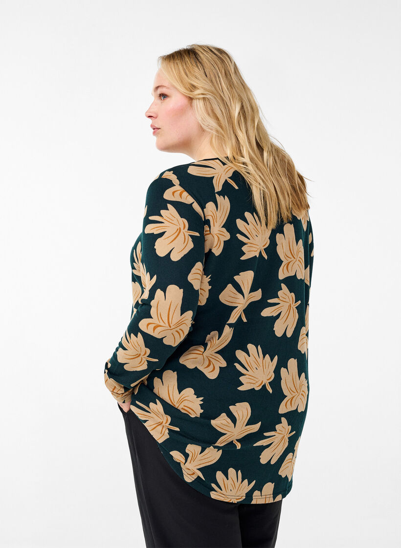 Floral blouse with long sleeves, Green, Model image number 2