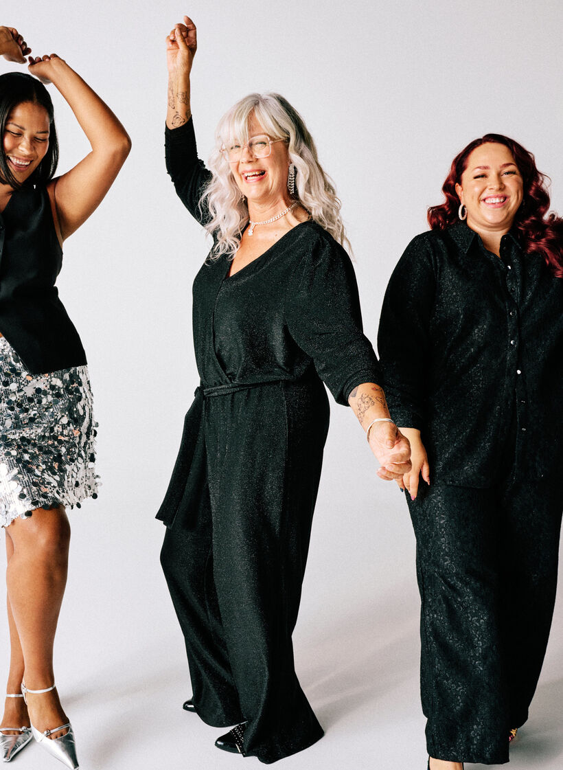 Jumpsuit with glitter and tie-belt, Black, Image image number 0