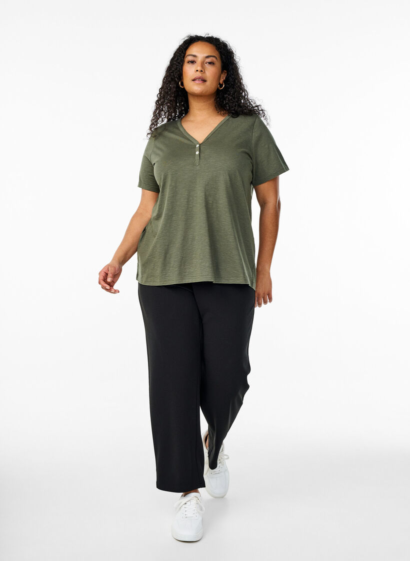 FLASH - T-shirt with button detail, Green, Model image number 1