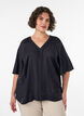 Viscose blouse with V-neck and decorative details, Black, Model image number 0