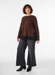 Jersey blouse with lace trim, Brown, Model image number 1