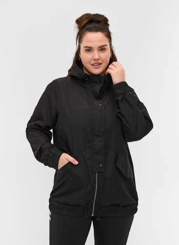 Hooded sports jacket with zip, Black, Model image number 0