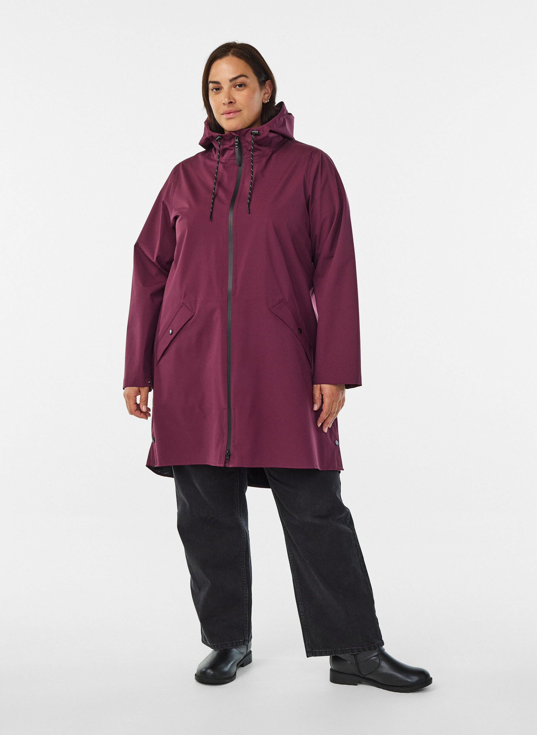 ZizzifashionRain jacket with pockets and hood, Dark Bordeaux, Model image number 1