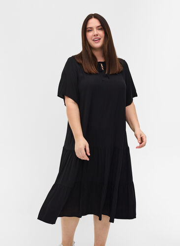 Short sleeve viscose dress, Black, Model image number 0