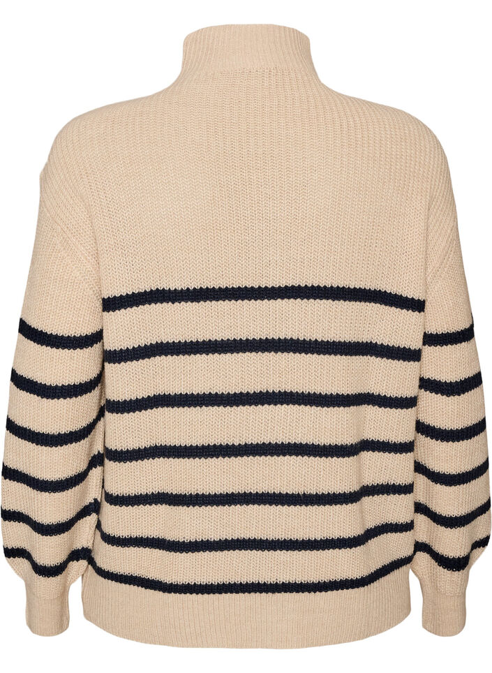 Knitted sweater with high neck and zipper, Vanilla, Packshot image number 1