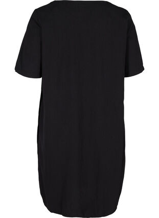 Short-sleeved cotton dress with buttons, Black, Packshot image number 1