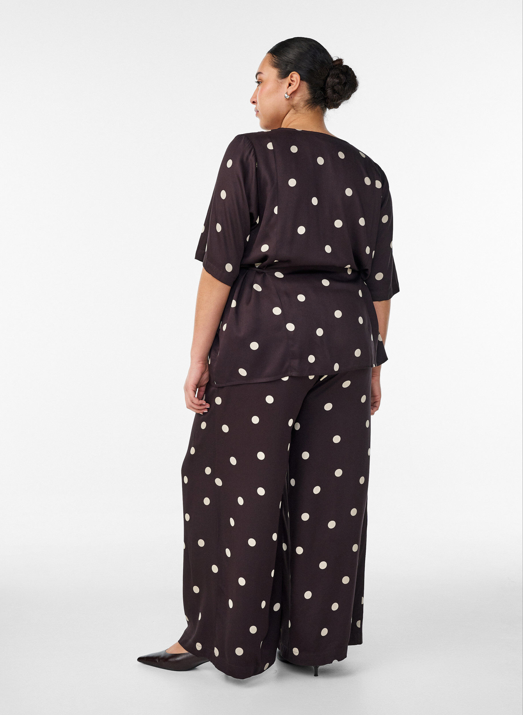 ZizzifashionViscose trousers with polka dots and wide legs, Brown, Model image number 2