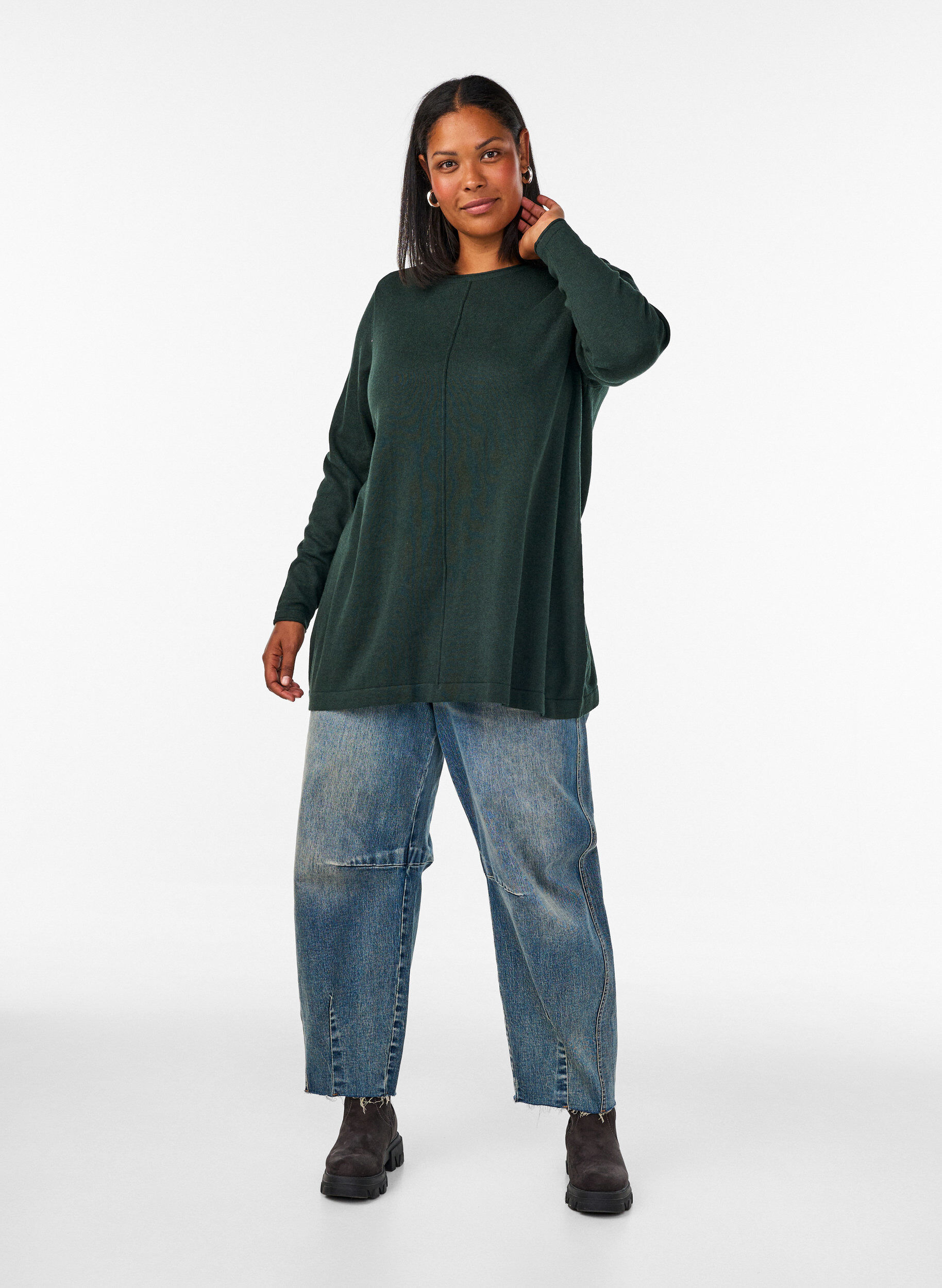 ZizzifashionKnitted blouse in cotton-viscose blend, Green, Model image number 1
