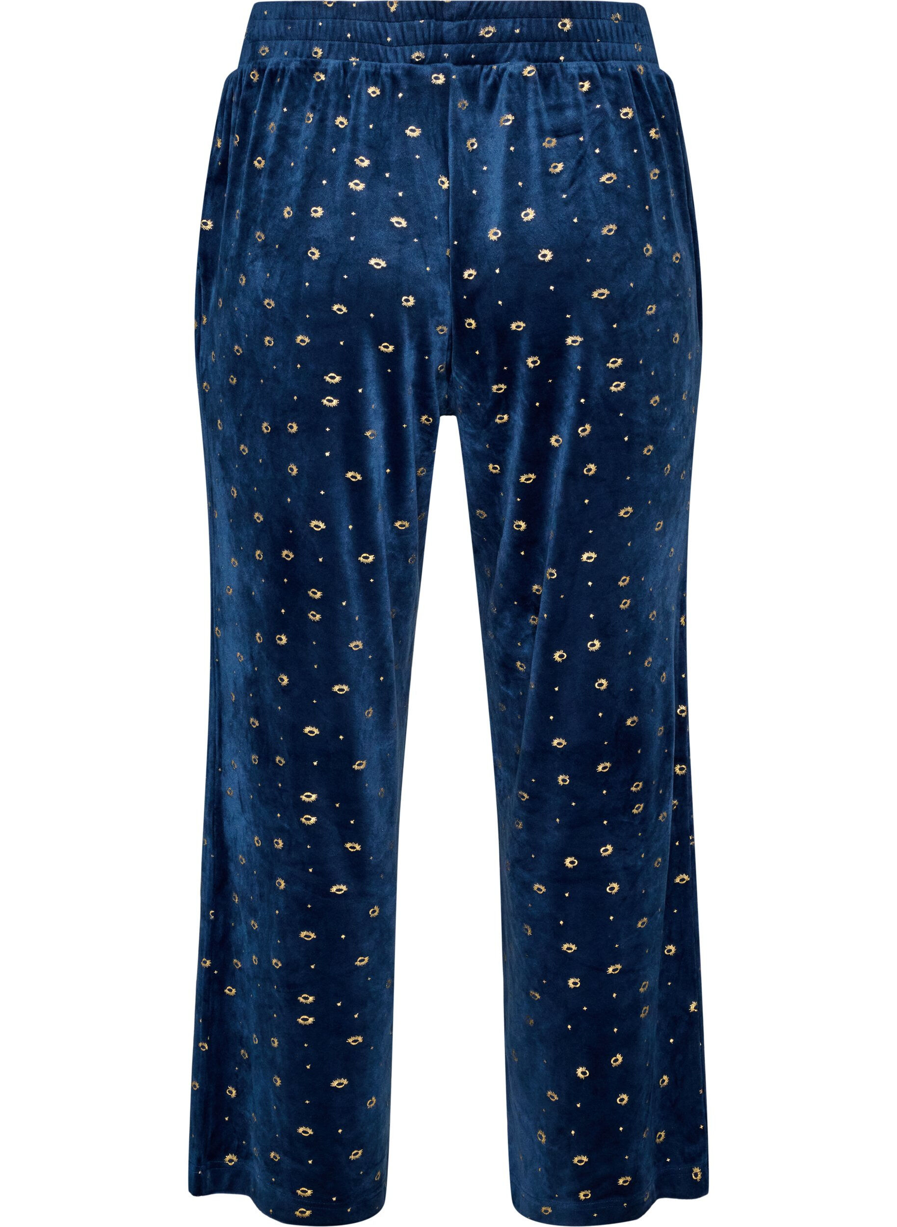 ZizzifashionVelour pyjama bottoms with an all-over print, Blue, Packshot image number 1