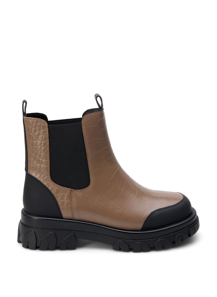 Wide fit - Croco Chelsea boot in leather, Pine Bark, Packshot image number 0