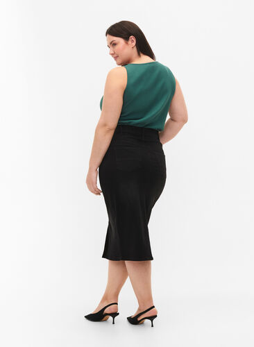 Denim midi skirt with slits, Black, Model image number 1
