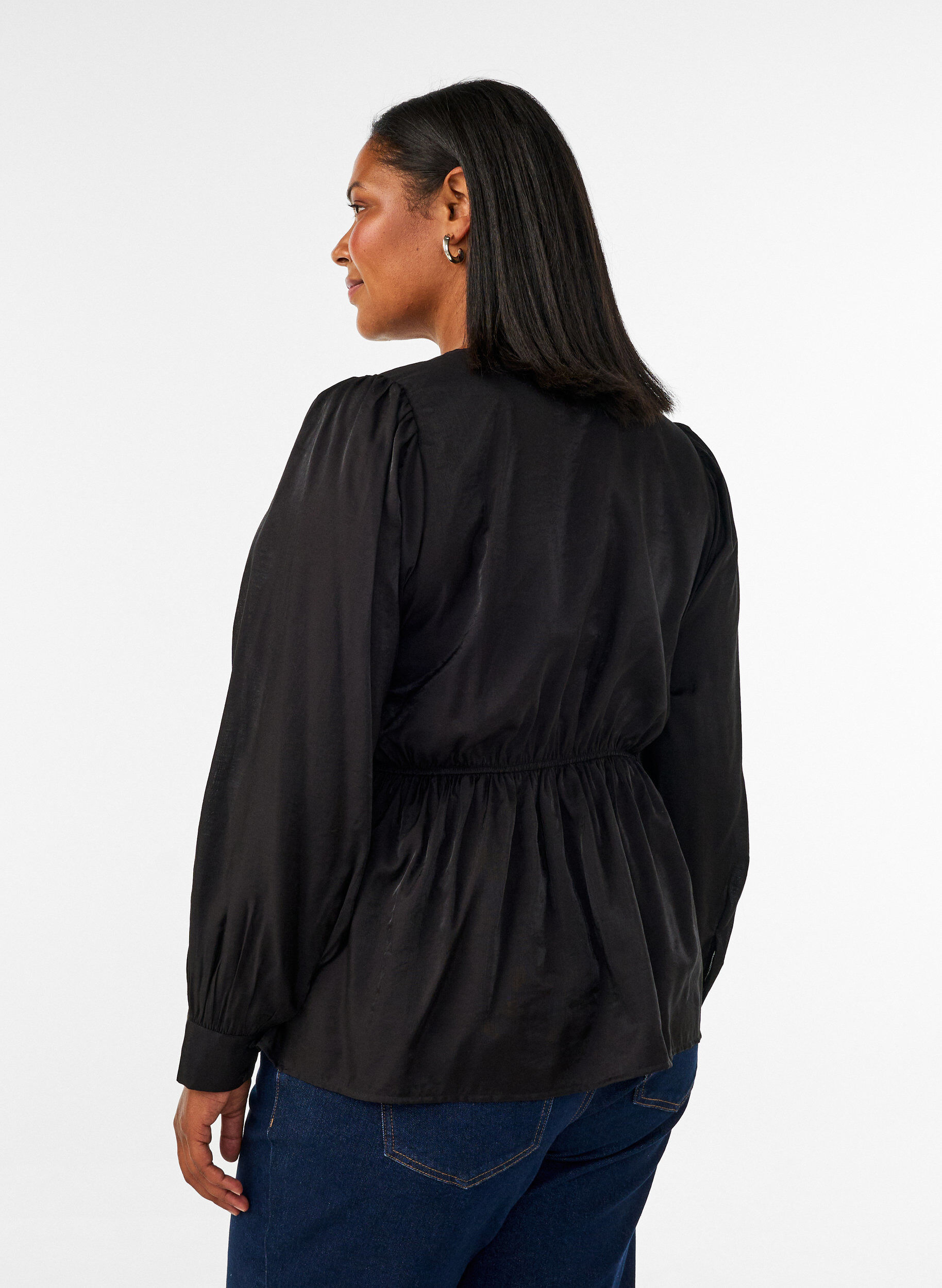ZizzifashionShiny viscose blouse with peplum effect, Black, Model image number 2