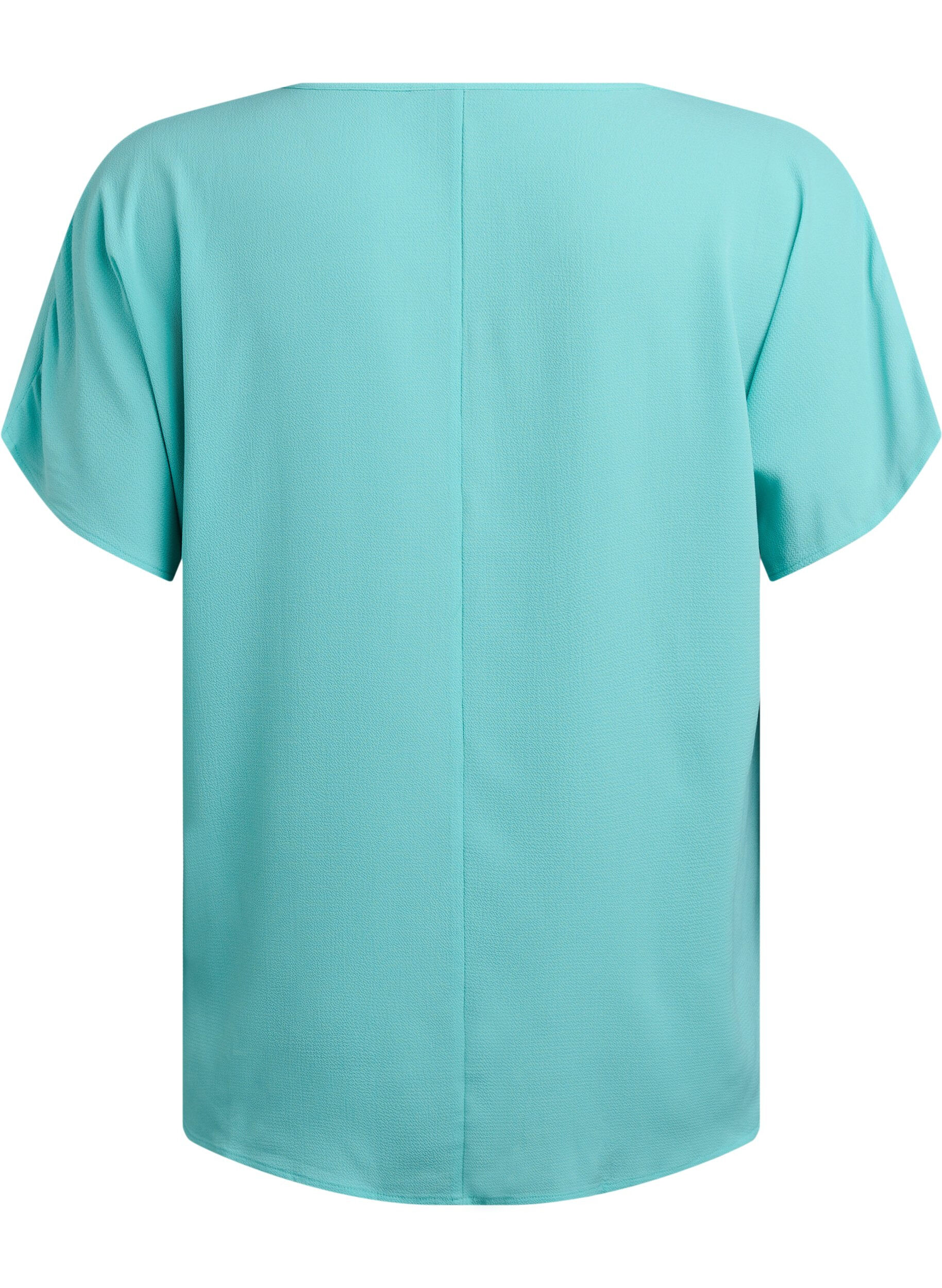 Zizzifashion Blouse with short sleeves and a round neckline, Light Blue, Packshot image number 1