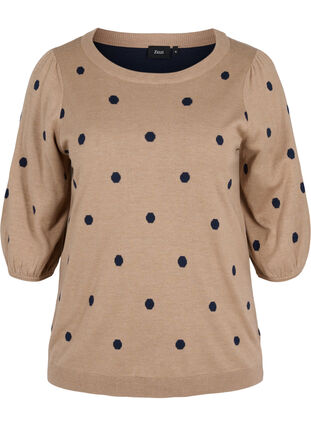 Knitted blouse with 3/4 sleeves and contrast-coloured dots, Navy Blazer W/Birch, Packshot image number 0