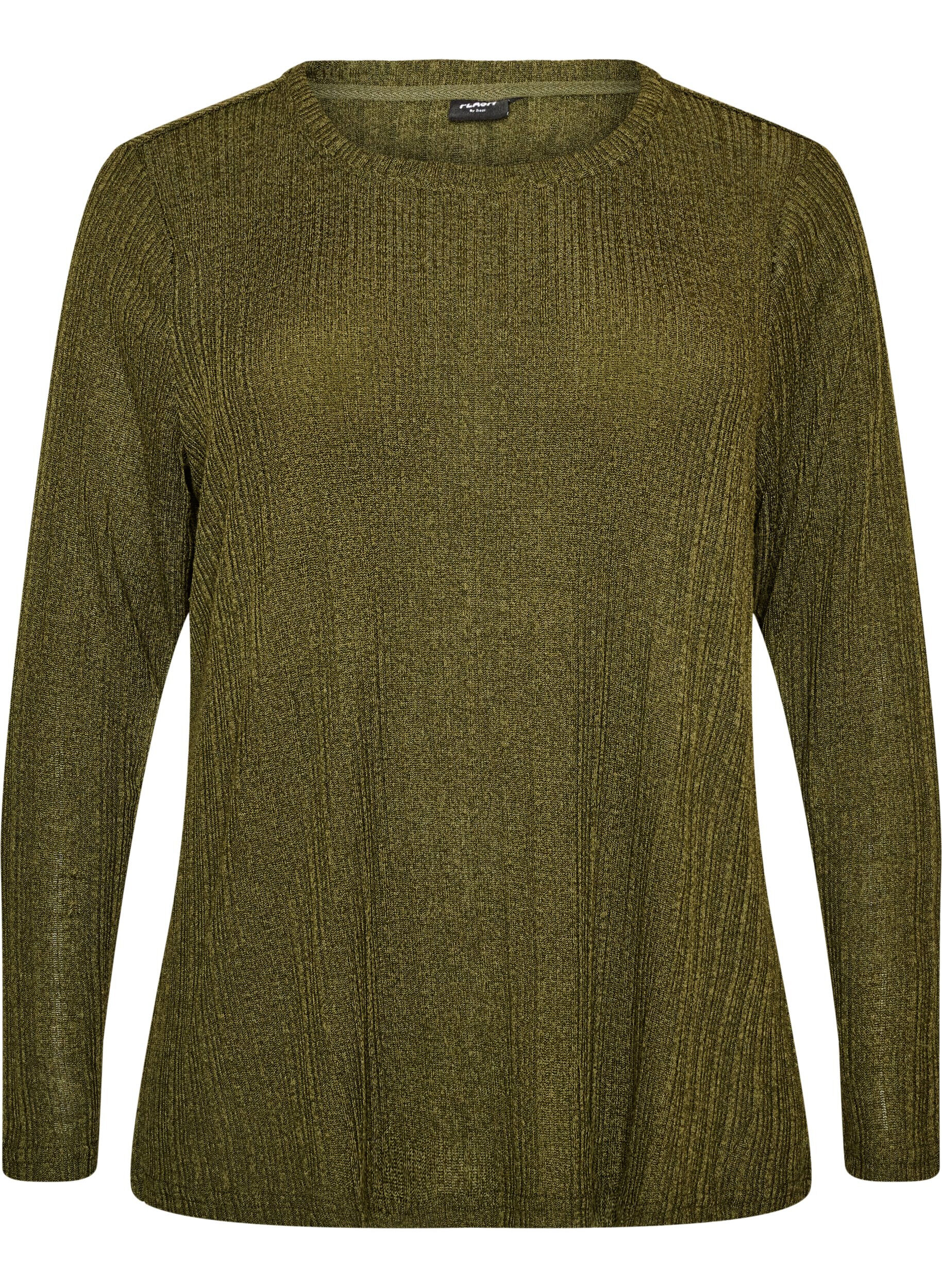 ZizzifashionJersey blouse with ribbed structure and long sleeves, Green, Packshot image number 0