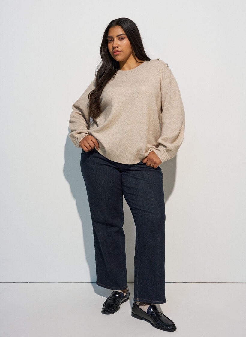 Knit blouse with button detail, Beige, Model image number 1