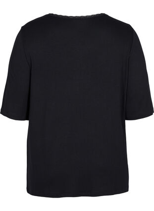 Short-sleeved pyjama top in viscose, Black, Packshot image number 1
