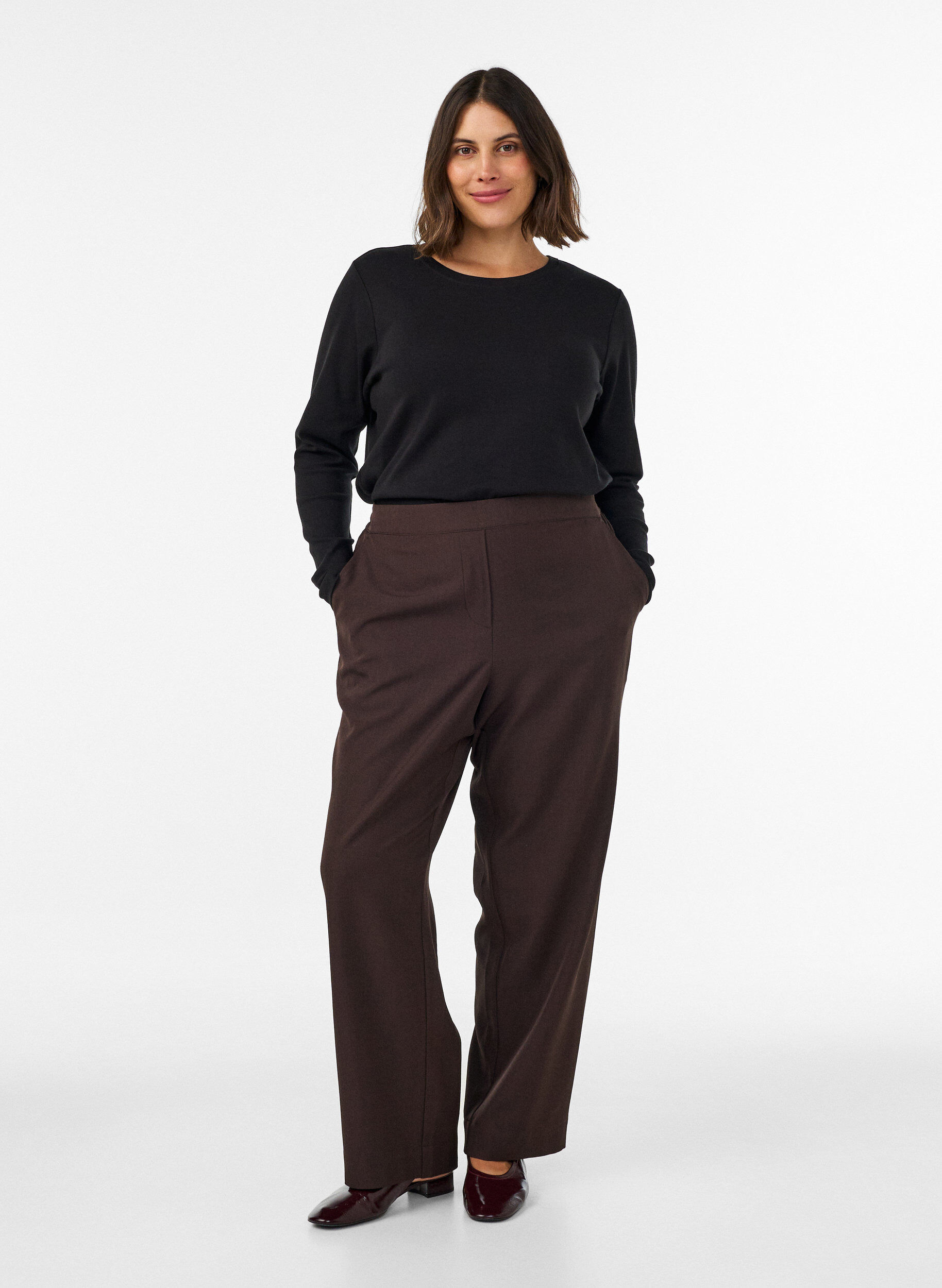 ZizzifashionLong-sleeved basic T-shirt with a round neck, Black, Model image number 1