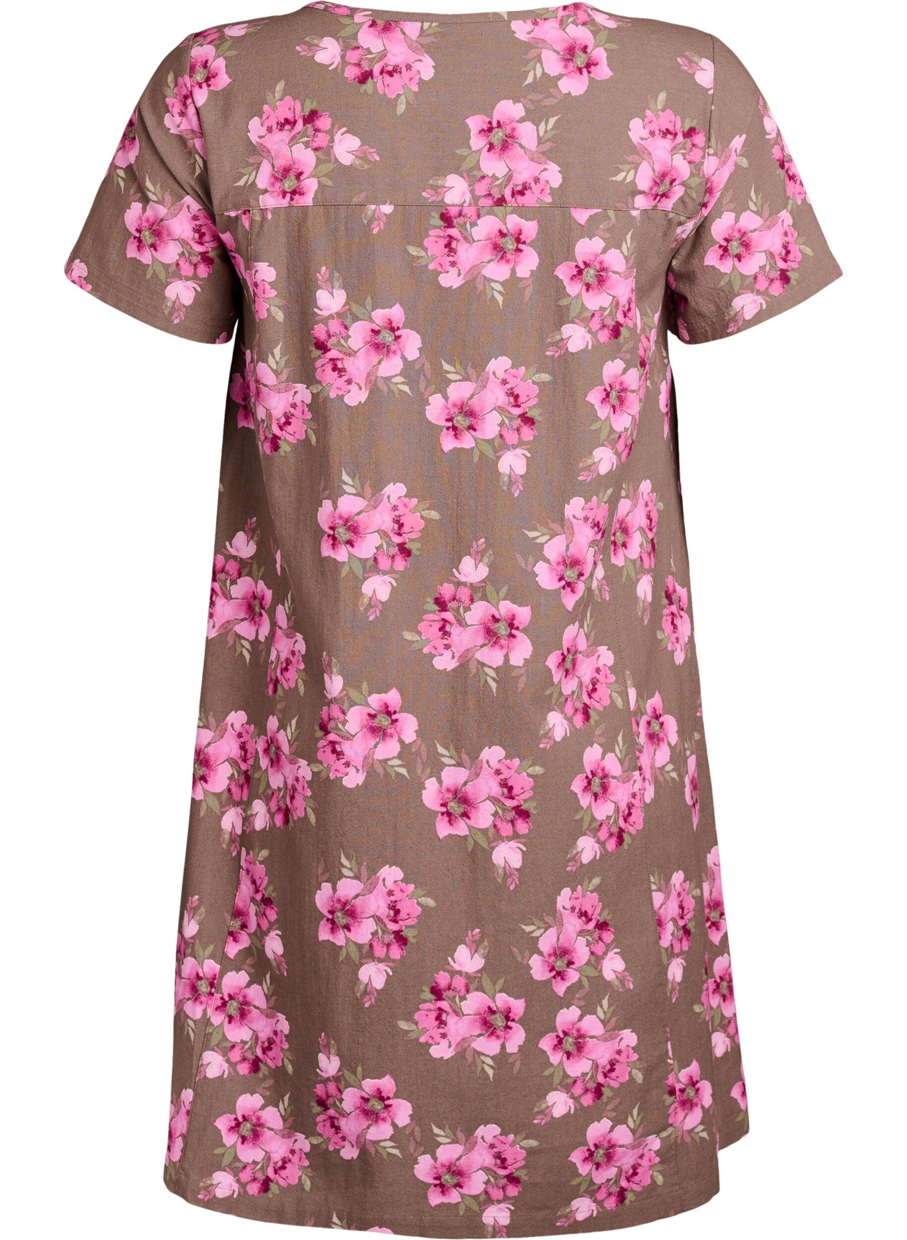 Zizzifashion Short a-line dress with floral print, Brown, Packshot image number 1