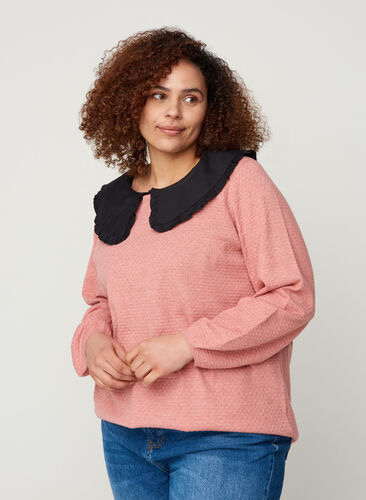 Knitted blouse with pattern, Faded Rose Mel., Model image number 0