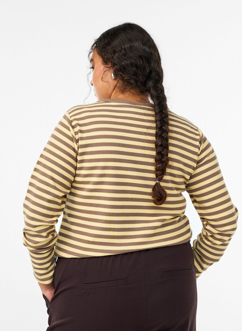 Striped blouse with long sleeves, Brown, Model