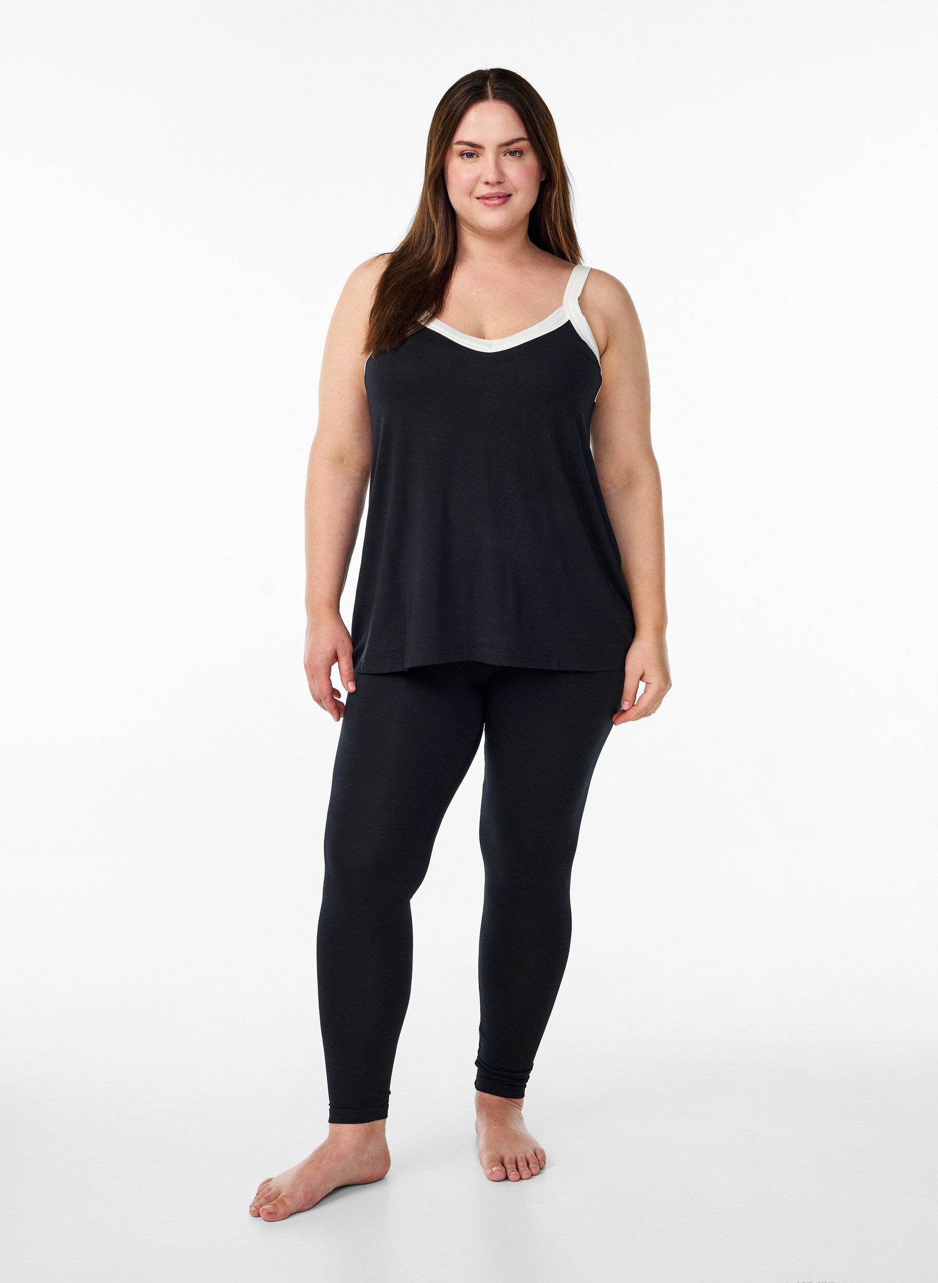 Zizzifashion Night top with straps and V-neckline, Black, Model image number 1