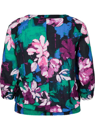 Floral blouse with 3/4-length sleeves in viscose, Black Flower AOP, Packshot image number 1