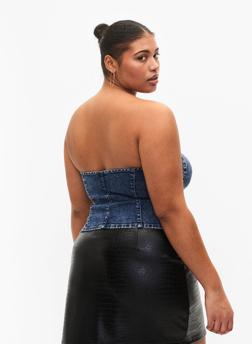 Denim corset top with zip, Blue denim, Model image number 1
